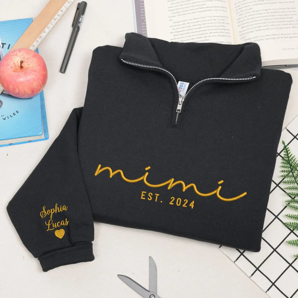 personalized mimi quarter zip sweatshirt embroidered with grandkids names custom grandma gift