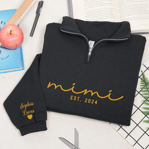 personalized mimi quarter zip sweatshirt embroidered with grandkids names custom grandma gift