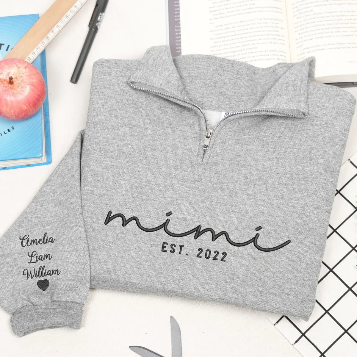 personalized mimi quarter zip sweatshirt embroidered with grandkids names custom grandma gift