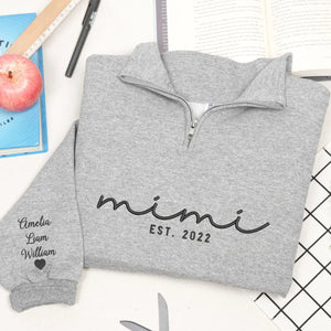 personalized mimi quarter zip sweatshirt embroidered with grandkids names custom grandma gift