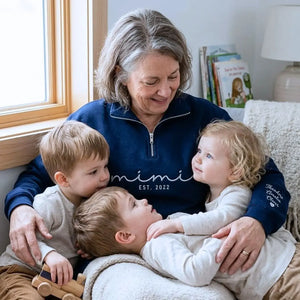 personalized mimi quarter zip sweatshirt embroidered with grandkids names custom grandma gift