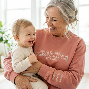 Embroidered First Time Grandma Sweatshirt - Personalized Mimi Est Year Crewneck with Kid's Name's