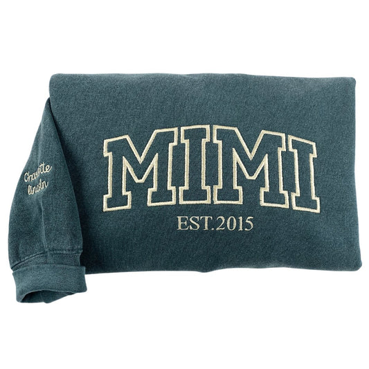 Mimi T-shirt / Sweatshirt - Embroidered Unique Gift for Mimi with Kids Names on Sleeve