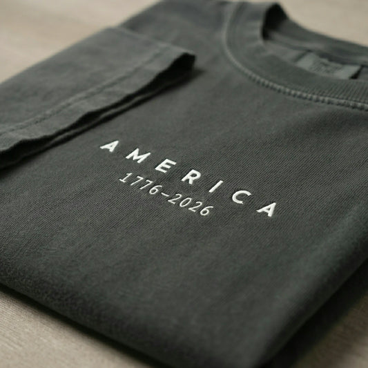 Minimalist 250th Anniversary of The United States T-Shirt - 4th of July Embroidered Tee