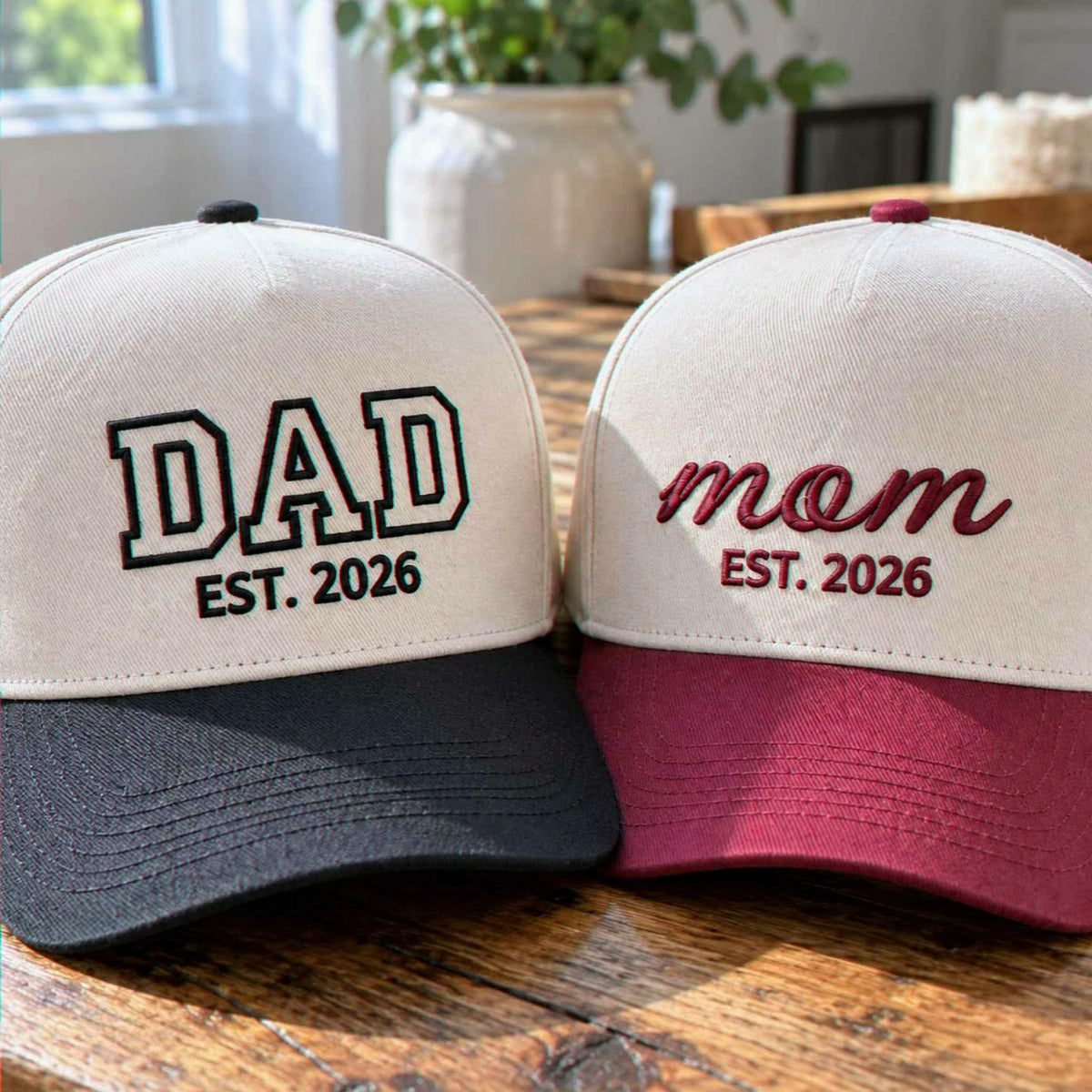 Matching Dad Mom Snapback Hat, Embroidered Est Year Baseball Cap, New Parents Gifts