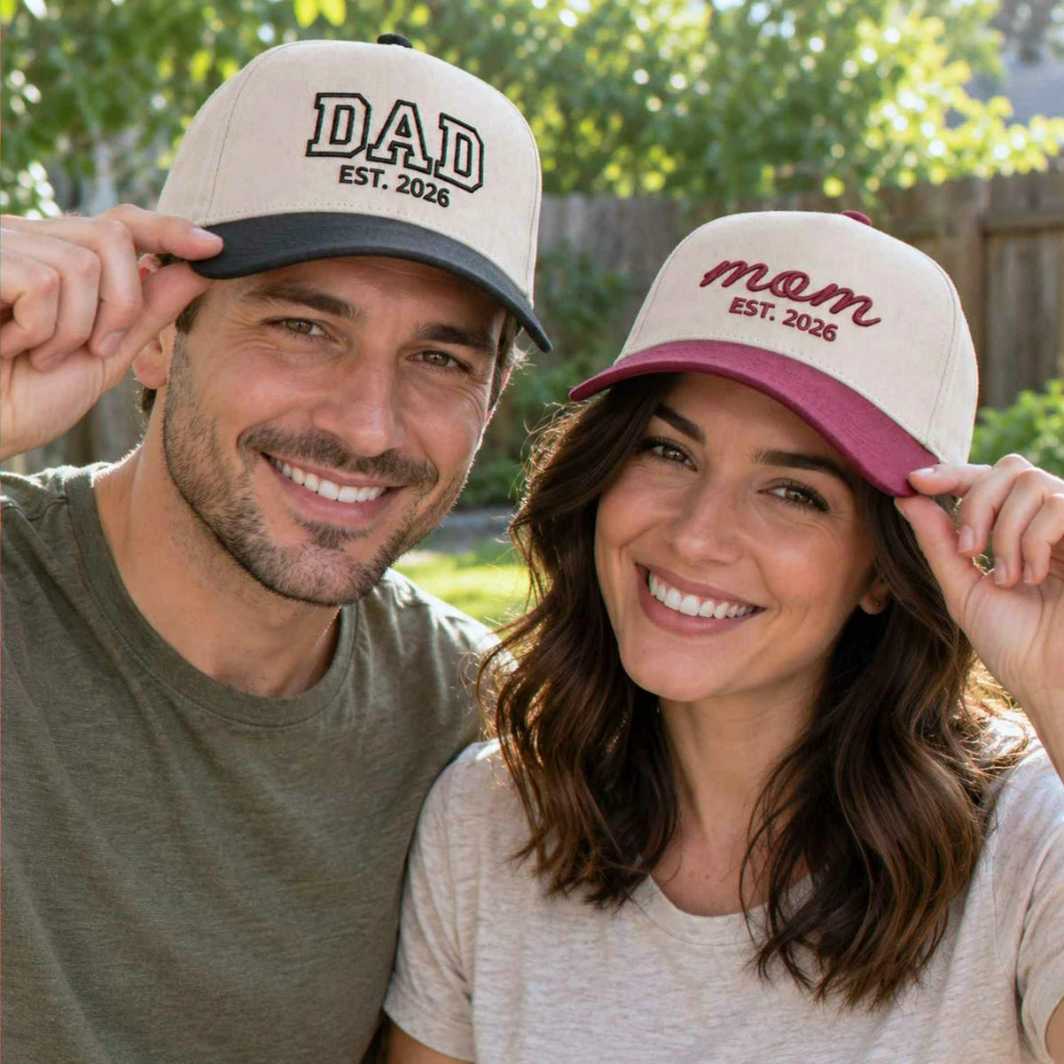 Matching Dad Mom Snapback Hat, Embroidered Est Year Baseball Cap, New Parents Gifts