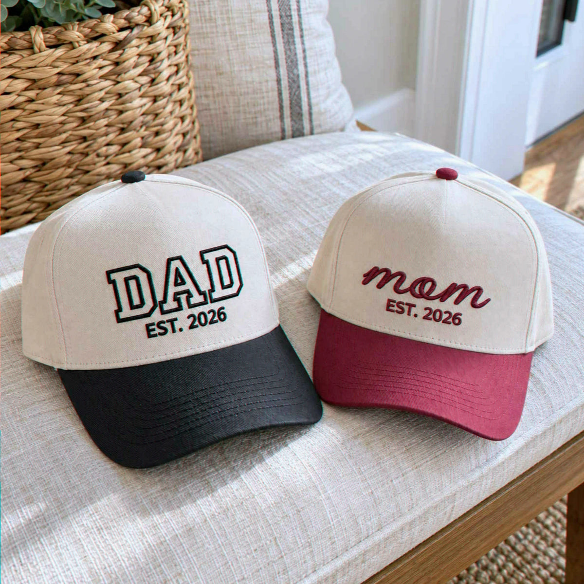 Matching Dad Mom Snapback Hat, Embroidered Est Year Baseball Cap, New Parents Gifts