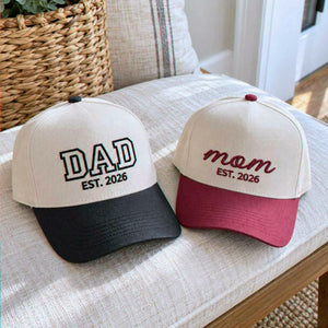 Matching Dad Mom Snapback Hat, Embroidered Est Year Baseball Cap, New Parents Gifts