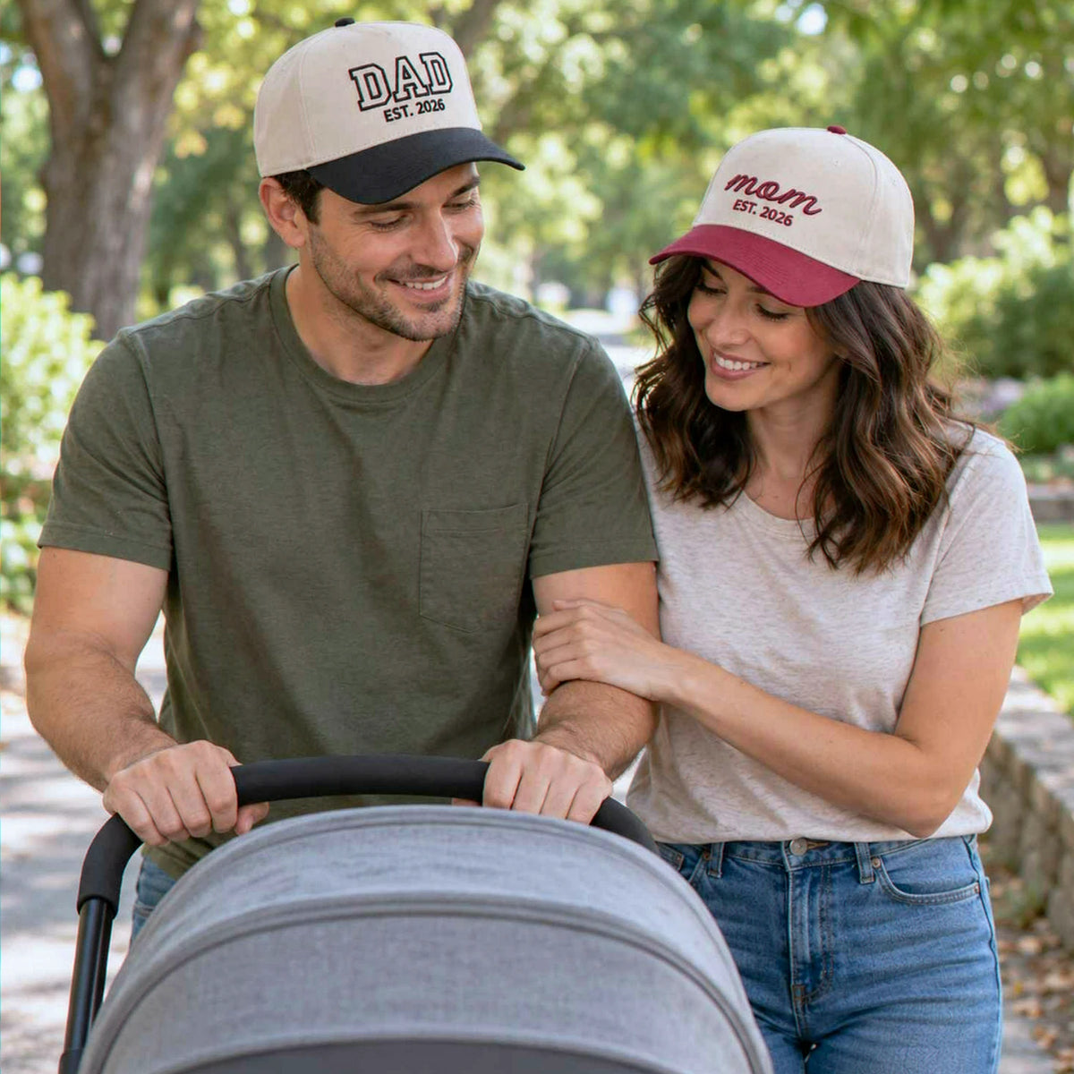 Matching Dad Mom Snapback Hat, Embroidered Est Year Baseball Cap, New Parents Gifts