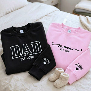 Matching Mom and Dad Sweatshirts, Embroidered Personalized Mom Dad Crewneck with Date, New Mom and Dad Gift