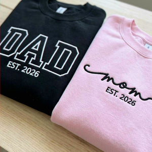 Matching Mom and Dad Sweatshirts, Embroidered Personalized Mom Dad Crewneck with Date, New Mom and Dad Gift