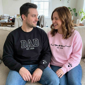 Matching Mom and Dad Sweatshirts, Embroidered Personalized Mom Dad Crewneck with Date, New Mom and Dad Gift