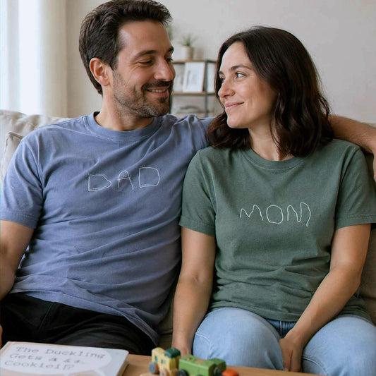 Custom Kids Drawing for Mom Dad T-Shirt, Embroidered Drawing from Photo Gift for Mother's Day & Father's Day