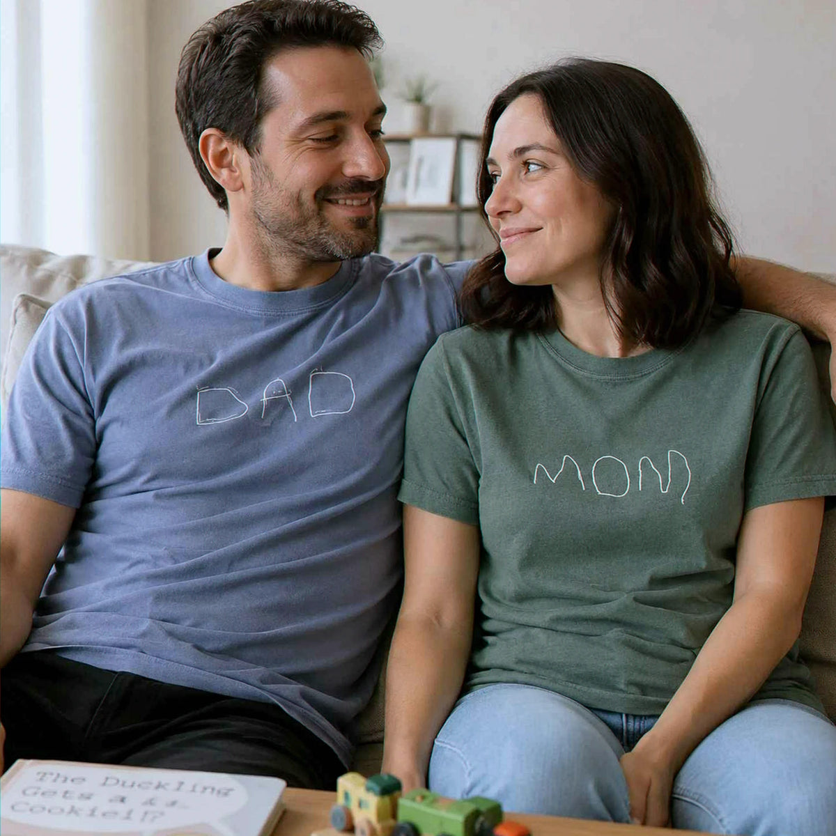 Custom Kids Drawing for Mom Dad T-Shirt, Embroidered Drawing from Photo Gift for Mother's Day & Father's Day