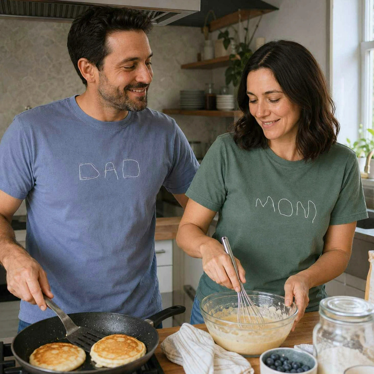Custom Kids Drawing for Mom Dad T-Shirt, Embroidered Drawing from Photo Gift for Mother's Day & Father's Day