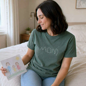 Custom Kids Drawing for Mom Dad T-Shirt, Embroidered Drawing from Photo Gift for Mother's Day & Father's Day