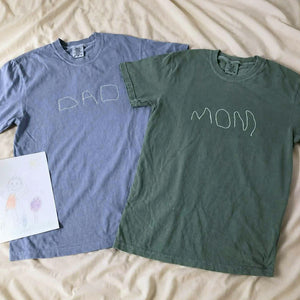 Custom Kids Drawing for Mom Dad T-Shirt, Embroidered Drawing from Photo Gift for Mother's Day & Father's Day