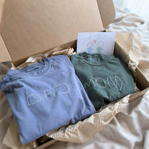 Custom Kids Drawing for Mom Dad T-Shirt, Embroidered Drawing from Photo Gift for Mother's Day & Father's Day