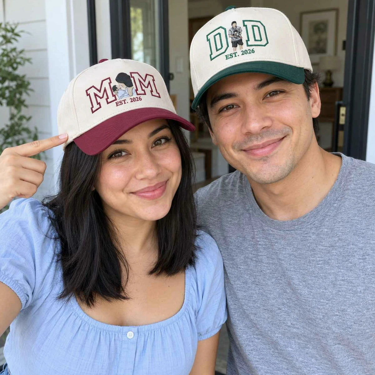 Custom Mom and Dad Portrait Snapback Hat, Embroidered Baseball Cap from Photo, New Mom and Dad Gifts