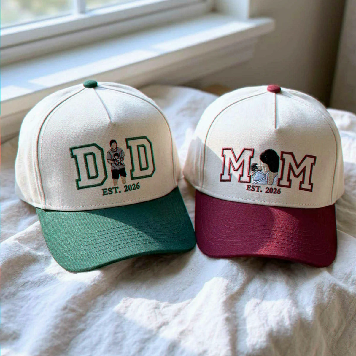 Custom Mom and Dad Portrait Snapback Hat, Embroidered Baseball Cap from Photo, New Mom and Dad Gifts