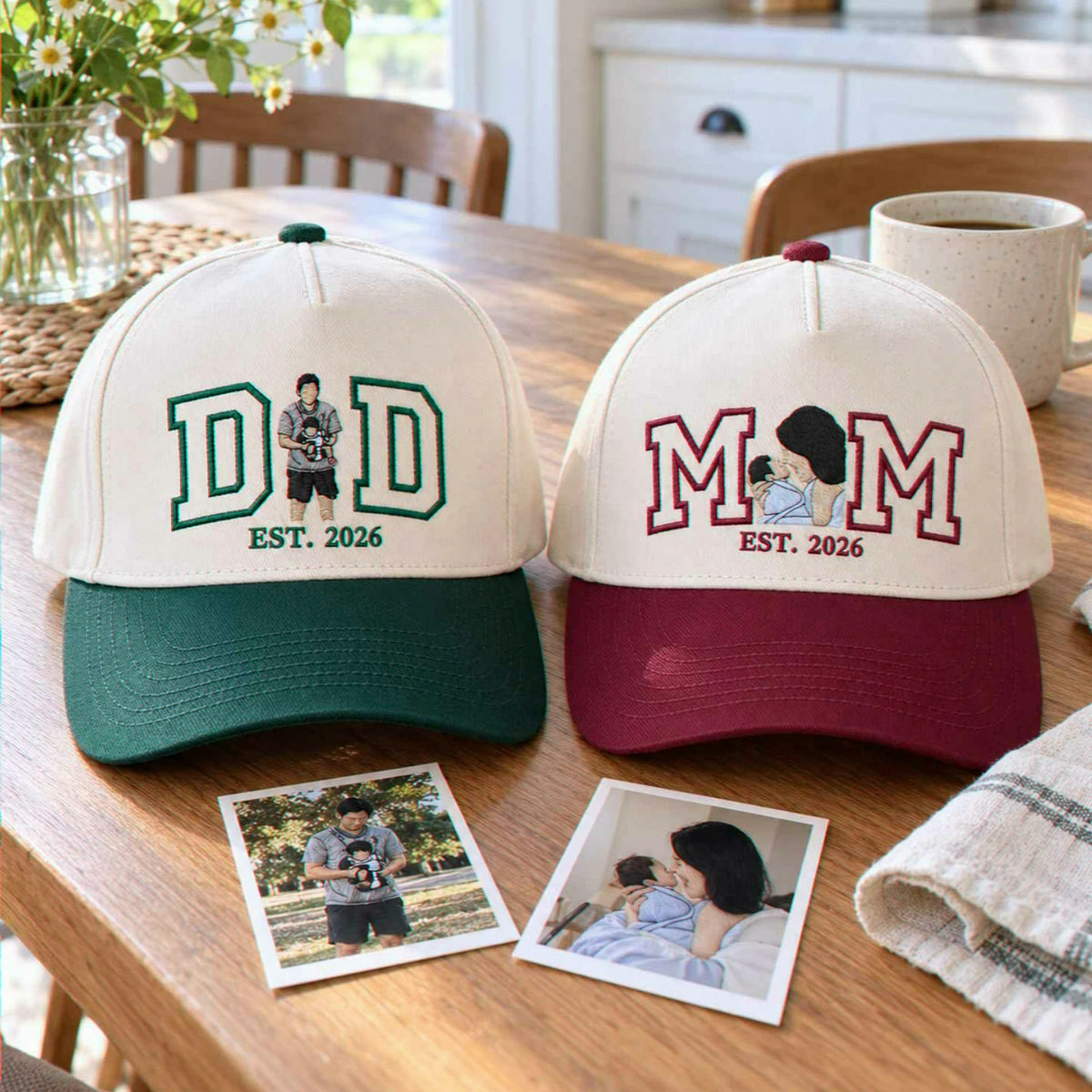 Custom Mom and Dad Portrait Snapback Hat, Embroidered Baseball Cap from Photo, New Mom and Dad Gifts