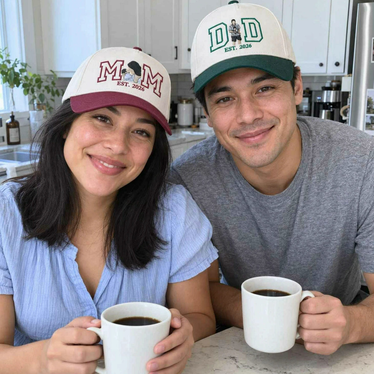 Custom Mom and Dad Portrait Snapback Hat, Embroidered Baseball Cap from Photo, New Mom and Dad Gifts