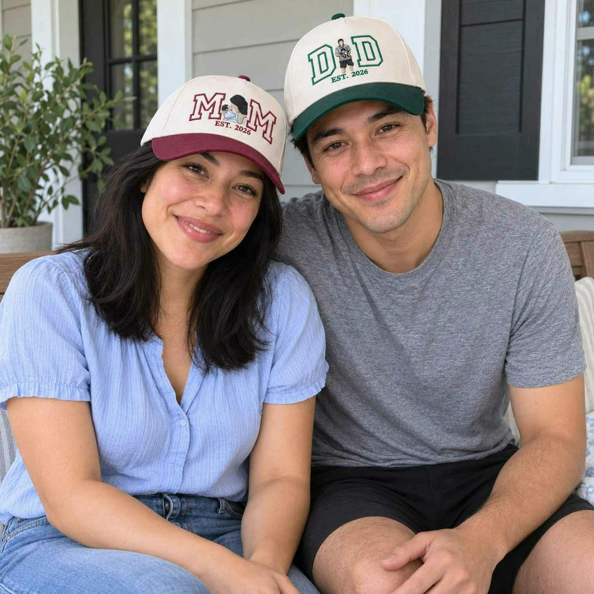 Custom Mom and Dad Portrait Snapback Hat, Embroidered Baseball Cap from Photo, New Mom and Dad Gifts