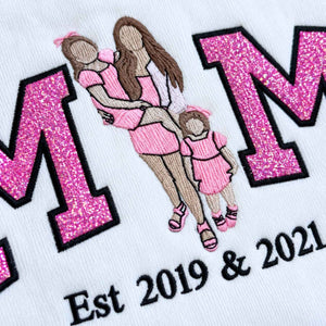 Custom Mom Portrait Glitter Sweatshirt, Embroidered Portrait from Photo Crewneck, Christmas Gift for Mom
