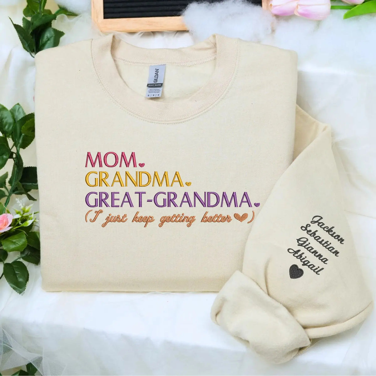 Mom Grandma Great Grandma pregnancy announcement sweatshirt gift from daughter for grandma reveal