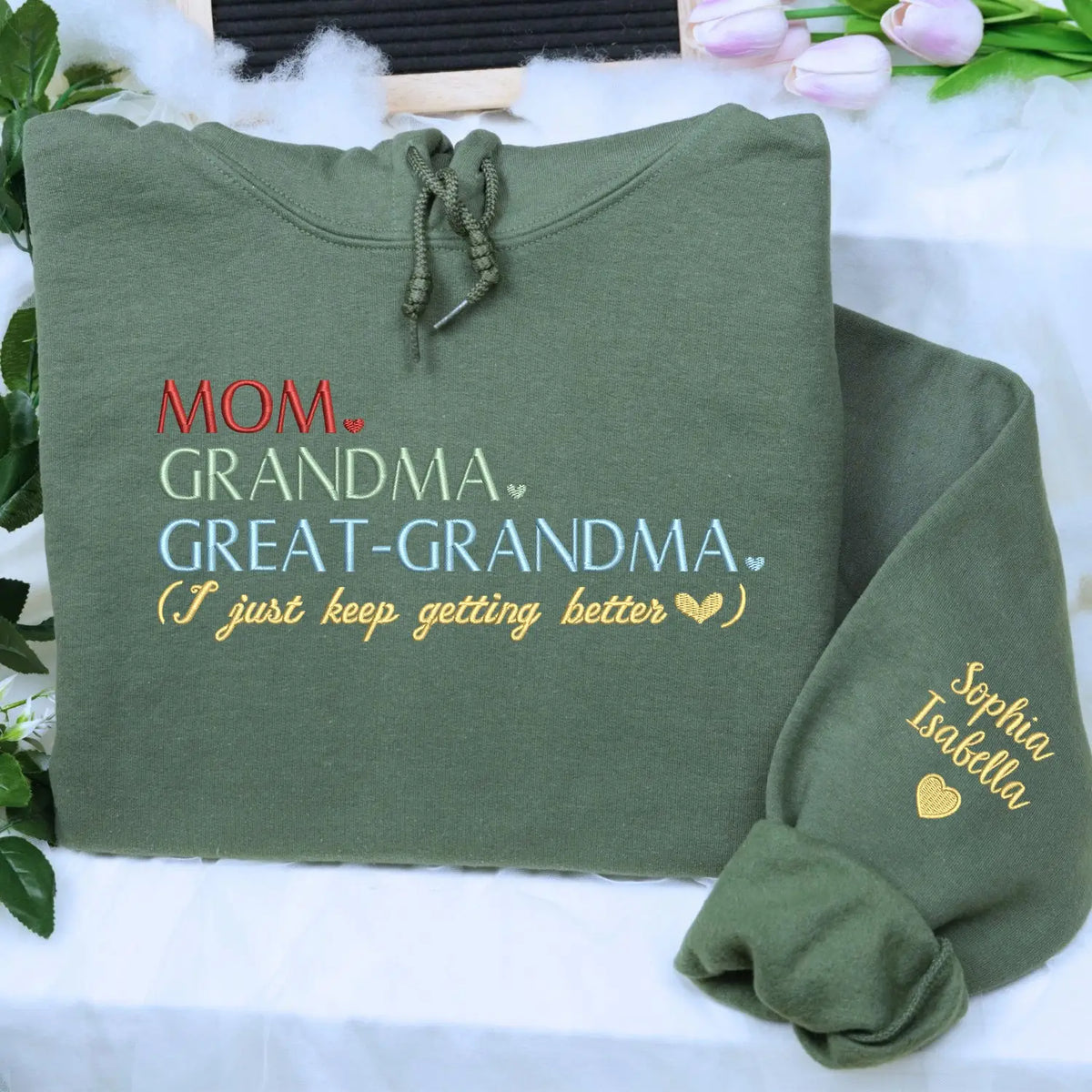 Mom Grandma Great Grandma pregnancy announcement sweatshirt gift from daughter for grandma reveal