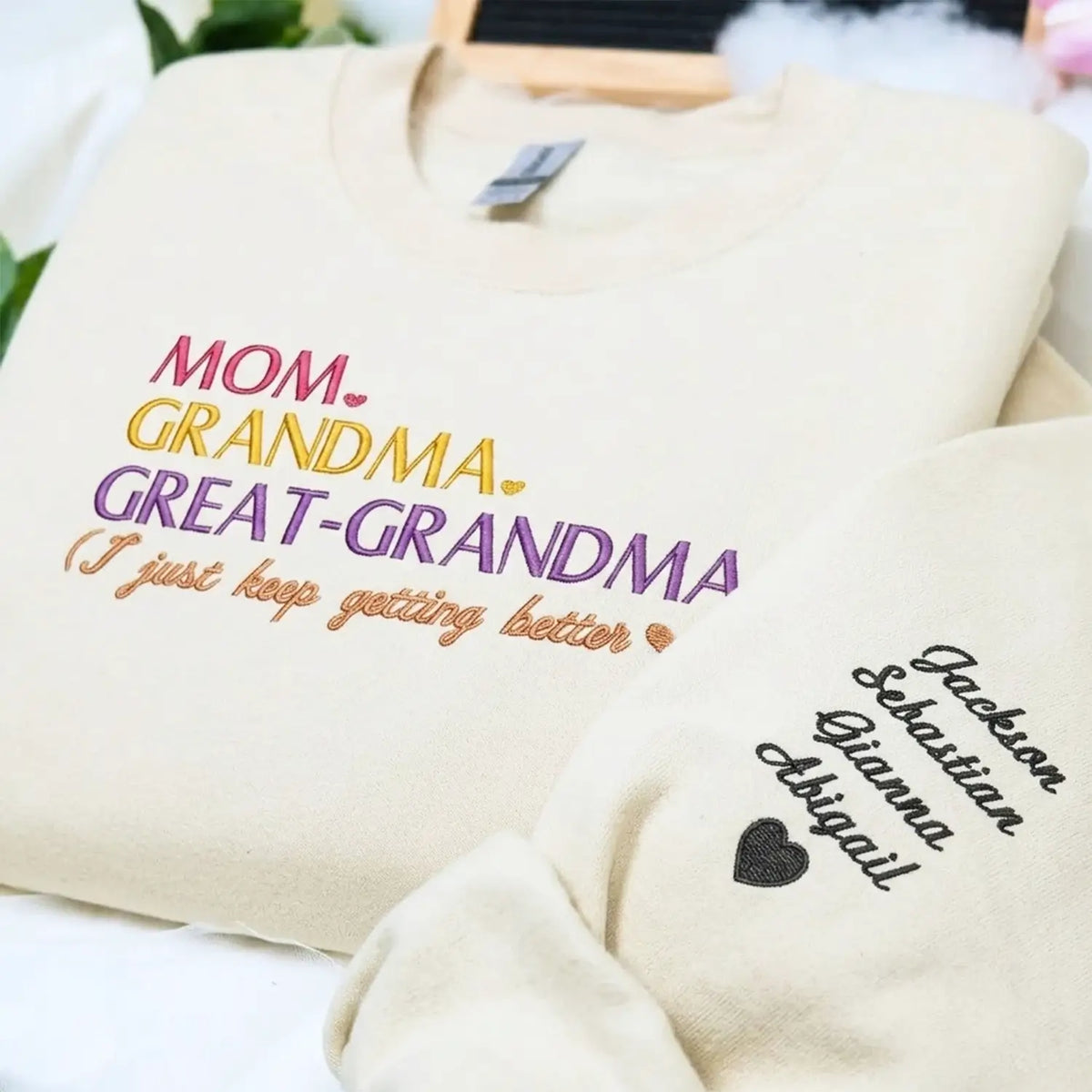 Mom Grandma Great Grandma pregnancy announcement sweatshirt gift from daughter for grandma reveal