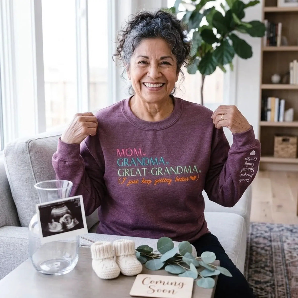 Mom Grandma Great Grandma pregnancy announcement sweatshirt gift from daughter for grandma reveal