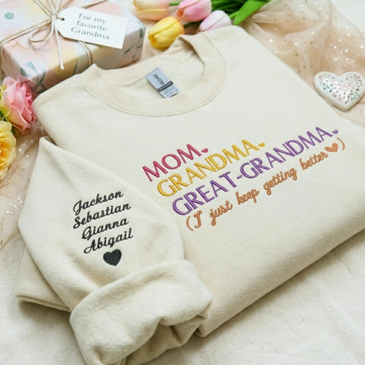 Mom Grandma Great Grandma Sweatshirt or Hoodie. Embroidered Gifts from Grandkids