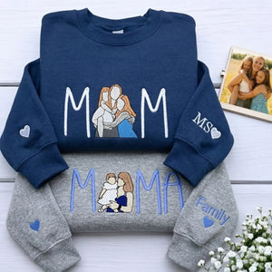 Mom Portrait Sweatshirt or Hoodie from Embroidered Photo, Meaningful Gifts for Mother's Day