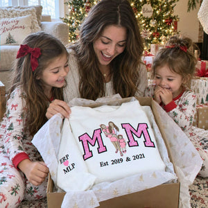 Custom Mom Portrait Glitter Sweatshirt, Embroidered Portrait from Photo Crewneck, Christmas Gift for Mom