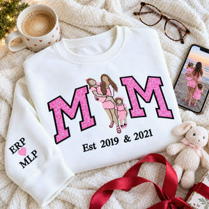 Custom Mom Portrait Glitter Sweatshirt, Embroidered Portrait from Photo Crewneck, Christmas Gift for Mom