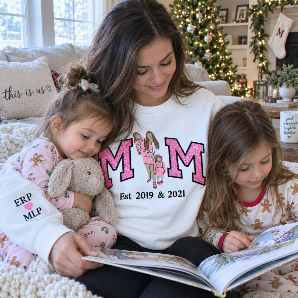 Custom Mom Portrait Glitter Sweatshirt, Embroidered Portrait from Photo Crewneck, Christmas Gift for Mom