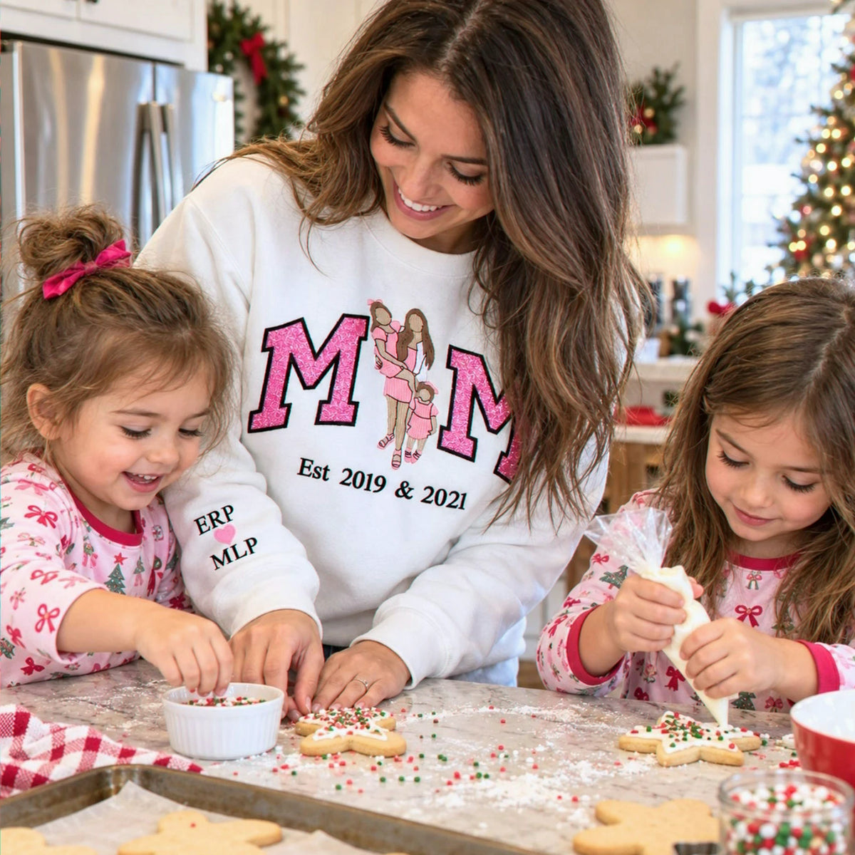 Custom Mom Portrait Glitter Sweatshirt, Embroidered Portrait from Photo Crewneck, Christmas Gift for Mom