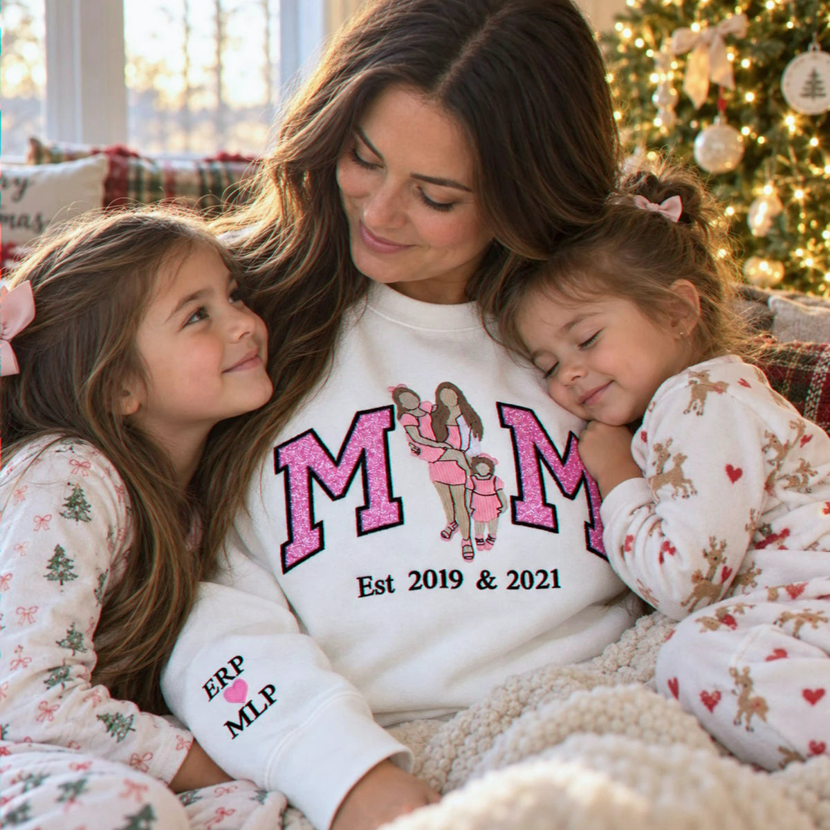 Custom Mom Portrait Glitter Sweatshirt, Embroidered Portrait from Photo Crewneck, Christmas Gift for Mom