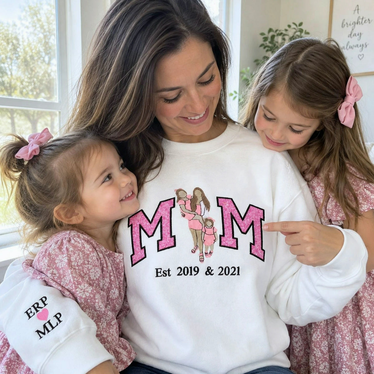 Custom Mom Portrait Glitter Sweatshirt, Embroidered Portrait from Photo Crewneck, Christmas Gift for Mom