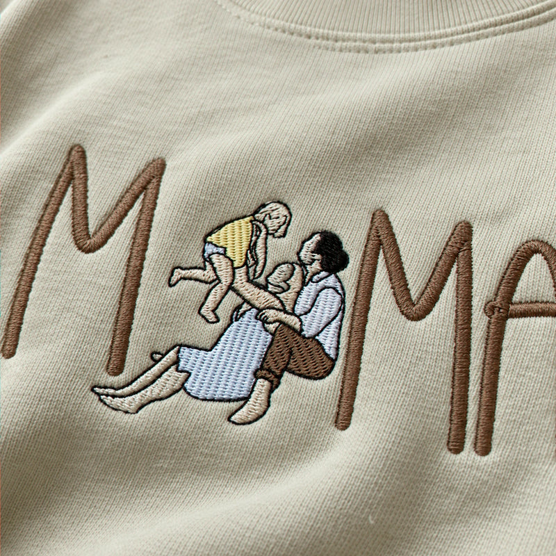 Mom Portrait Sweatshirt or Hoodie from Embroidered Photo, Meaningful Gifts for Mother's Day