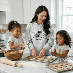 Personalized Mom Sweatshirt With Embroidered Kids Portrait and Names, Custom Mother With 2 Daughters Gift