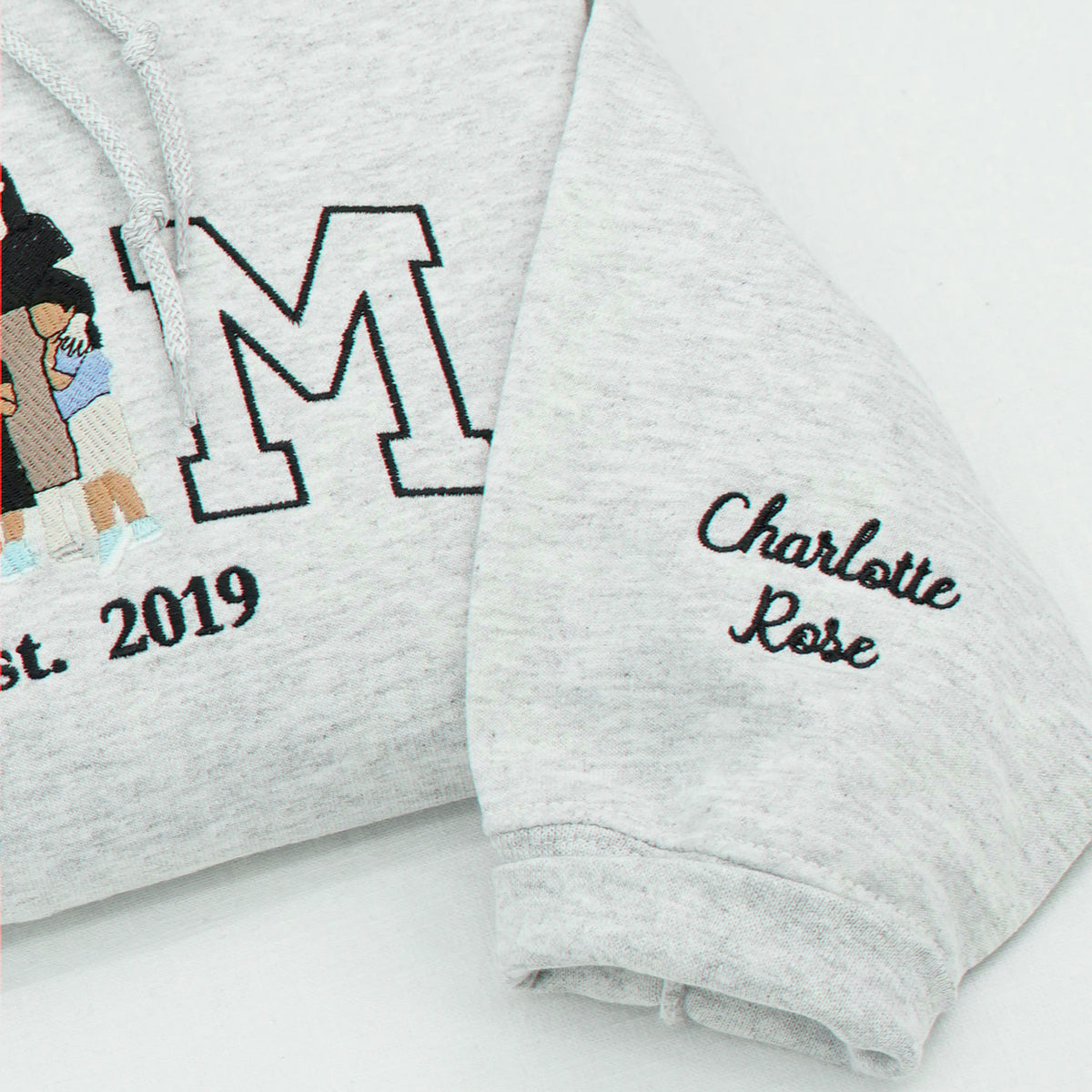 Personalized Mom Sweatshirt With Embroidered Kids Portrait and Names, Custom Mother With 2 Daughters Gift