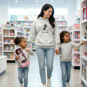 Personalized Mom Sweatshirt With Embroidered Kids Portrait and Names, Custom Mother With 2 Daughters Gift