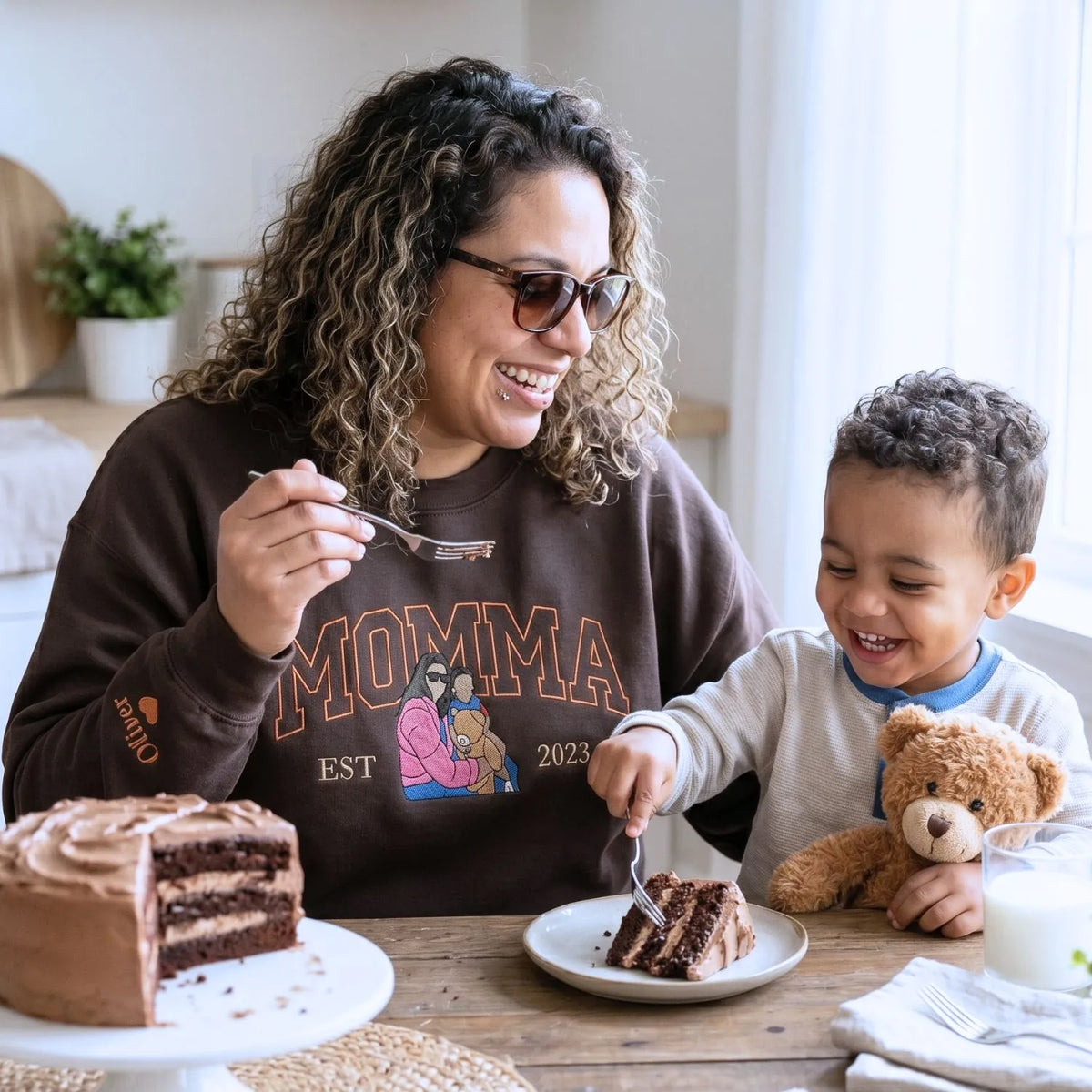 custom embroidered mom sweatshirt with family portrait from photo on hoodie gift