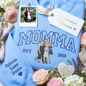custom embroidered mom sweatshirt with family portrait from photo on hoodie gift