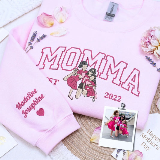 custom embroidered mom sweatshirt with family portrait from photo on hoodie gift