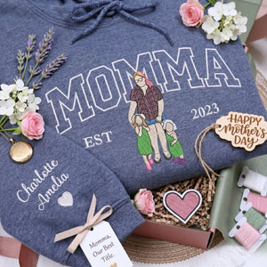 custom embroidered mom sweatshirt with family portrait from photo on hoodie gift