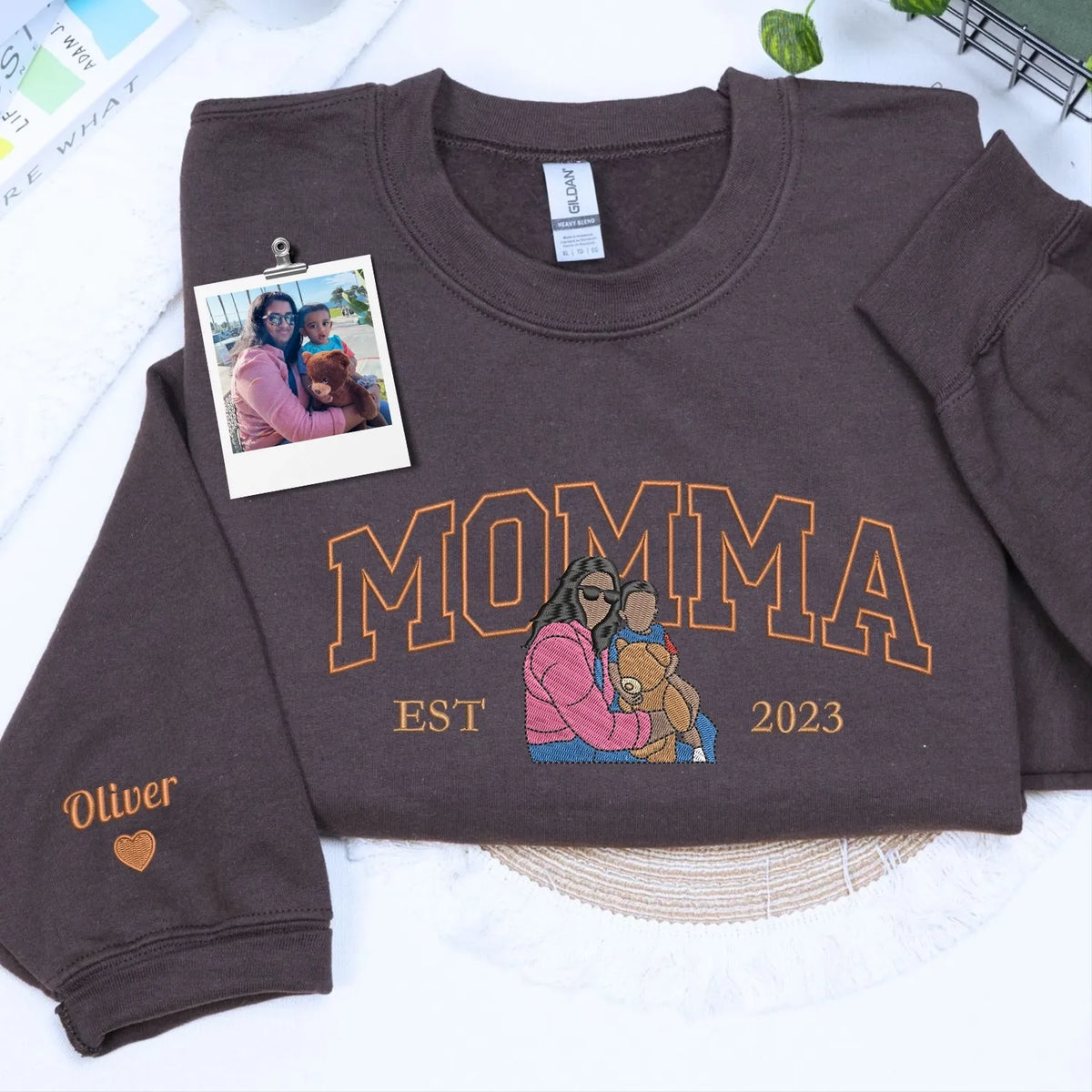 custom embroidered mom sweatshirt with family portrait from photo on hoodie gift