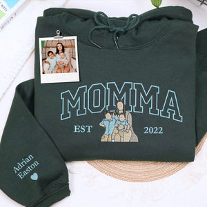 custom embroidered mom sweatshirt with family portrait from photo on hoodie gift